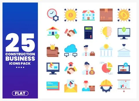 Construction Business Icons Pack. flat design. graphic assets Stock Illustration