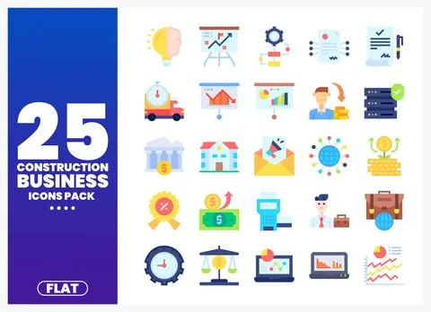 Construction business icons pack with flat design and colorful elements Stock Illustration