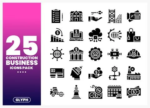 Construction business icons pack on a gradient background Illustrazione stock