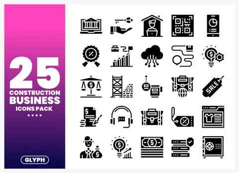 Construction business icons pack on a gradient background 스톡 일러스트