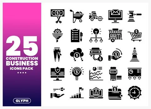 Construction Business Icons Pack Graphic Design Stock Illustration