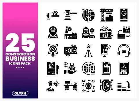 Construction Business Icons Pack with Graphic Design Elements Illustrazione stock