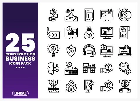 Construction Business Icons Pack with Monetary Symbols Stock Illustration