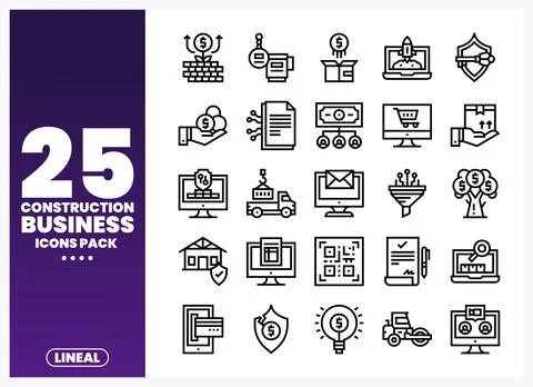 Construction business icons pack presented as a graphic design asset. Stock Illustration