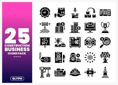 Construction Business Icons Pack for professionals in the industry. Stock Illustration