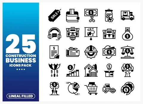 Construction Business Icons Pack representing finance. growth. and real estat Stock-Illustration