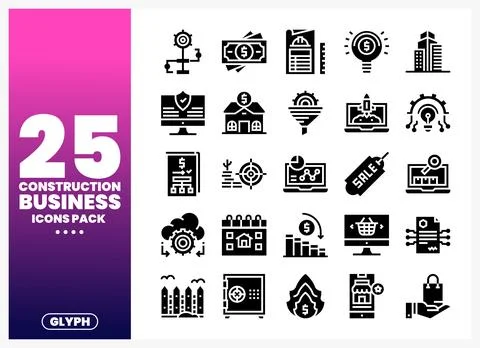 Construction business icons pack with technology and finance symbols Stock Illustration