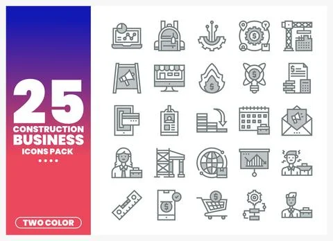 Construction Business Icons Pack Two-color flat design vector illustrations Stock-Illustration