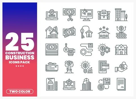 Construction Business Icons Pack with Two Color Options Stock-Illustration