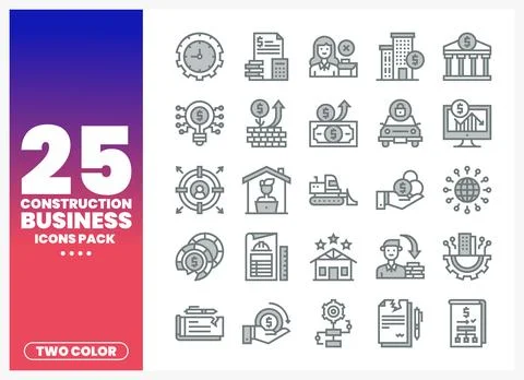 Construction Business Icons Pack with Two Color Elements Ilustración de archivo