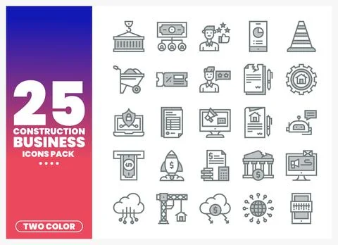 Construction Business Icons Pack with two-color design and gradient backgroun Ilustración de archivo