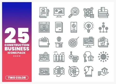 Construction business icons pack with two-color design. perfect for digital.. Ilustración de archivo
