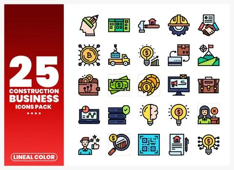 Construction business icons pack. various icons representing finance. growt.. Stock Illustration