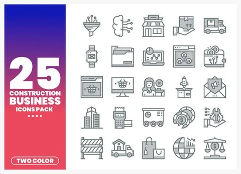Construction business icons pack with various industry elements on a white .. Stock Illustration