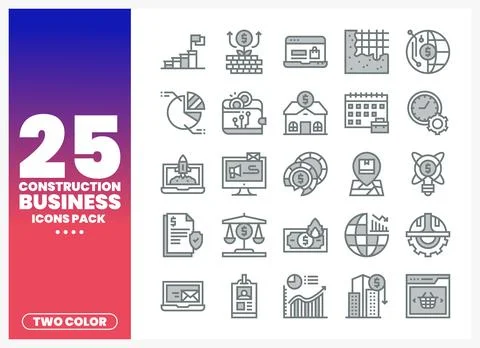 Construction Business Icons Pack on White Background Stock Illustration