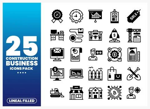 Construction Business Icons Pack on White Background Stock Illustration