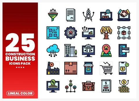 Construction Business Icons Pack on White Background Stock Illustration