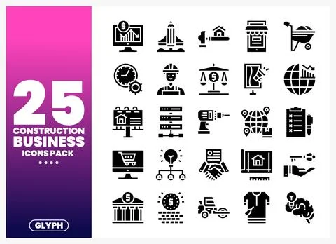 Construction business icons on white background with gradient 스톡 일러스트