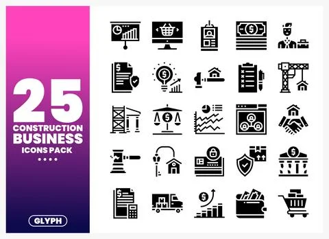 Construction business icons on white background with purple gradient Illustrazione stock