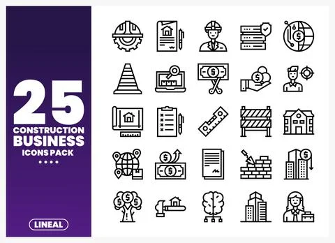 Construction Business Line Icons Pack Stock Illustration