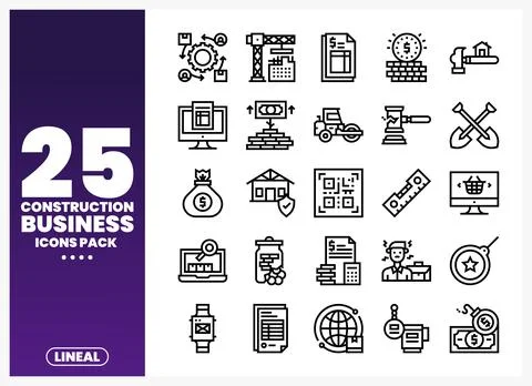 Construction business lineal icon set on white background Stock Illustration