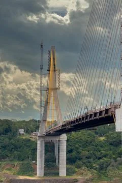 Construction of a Cable-Stayed Bridge at Three Borders, South America Stock Photos