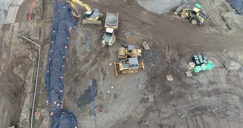 Construction Canyon Park Birdseye Stock Footage 126921755