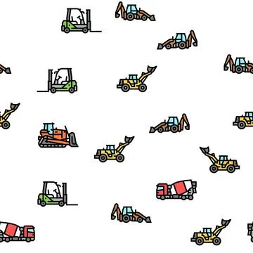 Construction car vehicle tractor vector seamless pattern Stock Illustration