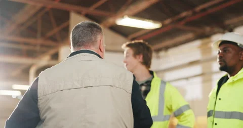 Construction, carpentry and men in meeting in workshop for planning, furniture Stock Footage 341310947
