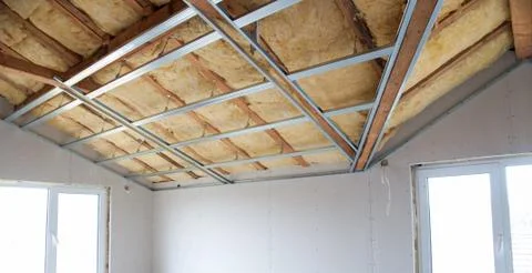 Construction of ceiling insulation Stock Photos