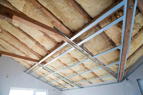 Construction of ceiling insulation Foto stock