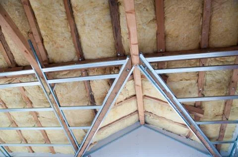 Construction of ceiling insulation Stock Photos