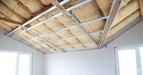 Construction of ceiling insulation Stock Photos