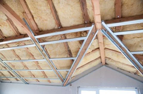 Construction of ceiling insulation Stock Photos