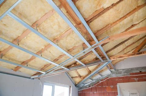 Construction of ceiling insulation Stock Photos