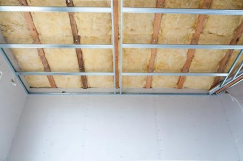 Construction of ceiling insulation Stock Photos