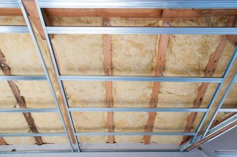 Construction of ceiling insulation Stock Photos