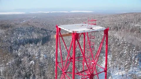 The construction of cell towers in the forest. The height of 50 meters Stock Footage 54946054