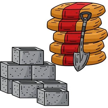 Construction Cement and Bricks Cartoon Clipart Stock Illustration