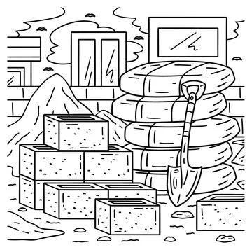 Construction Cement and Bricks Coloring Page Stock Illustration