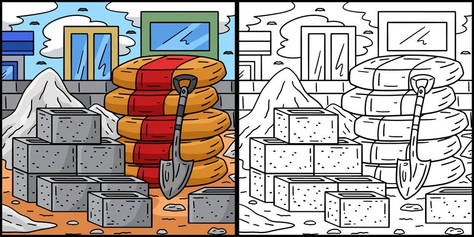 Construction Cement and Bricks Illustration Stock Illustration