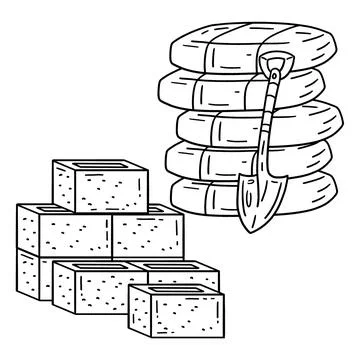 Construction Cement and Bricks Isolated Coloring Stock Illustration
