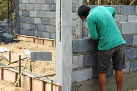 The construction of cement blocks. Stock Photos