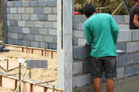 The construction of cement blocks. Stock Photos