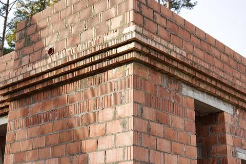 Construction of ceramic brick walls. Keramoblock. Hollow brick. Construction  写真素材