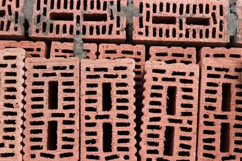 Construction of ceramic brick walls. Keramoblock. Hollow brick. Construction  Stock Photos