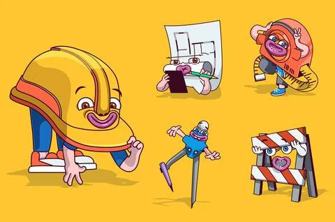 Construction Characters Set Stock Illustration