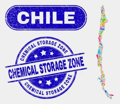 Construction Chile Map and Grunge Chemical Storage Zone Stamp Seals Stockillustratie