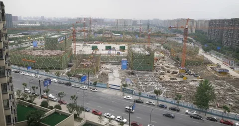 Construction China Hangzhou Cranes Stock Footage 93329287