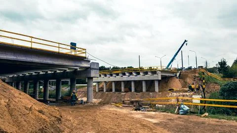 Construction of the city bridge. Stock Photos